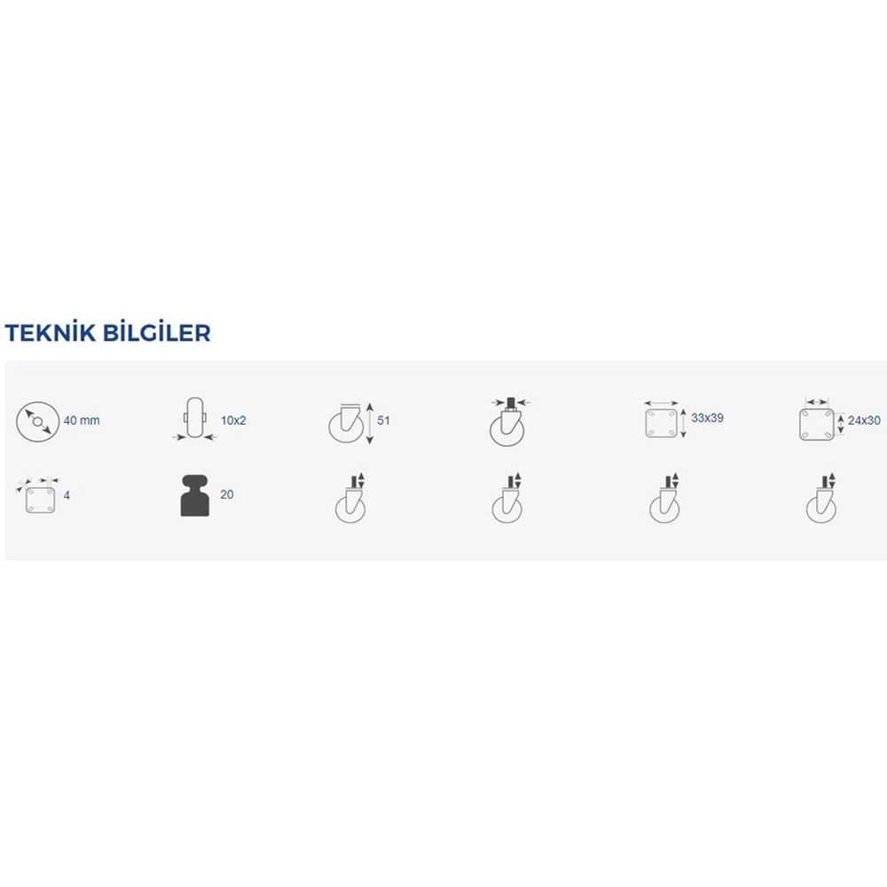 HTS Plastik Küçük Tablalı Mobilya Tekeri 40lık